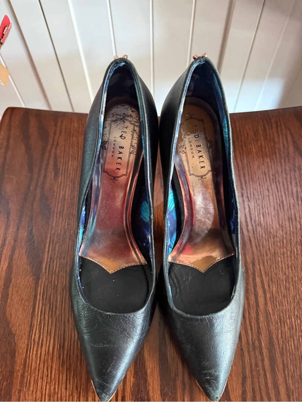 Ted Baker Black Pointed Toe Pumps with Iridescent Lining